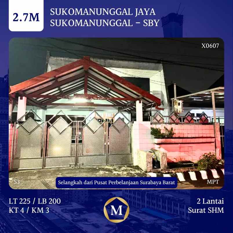 dijual rumah sukomanunggal jaya