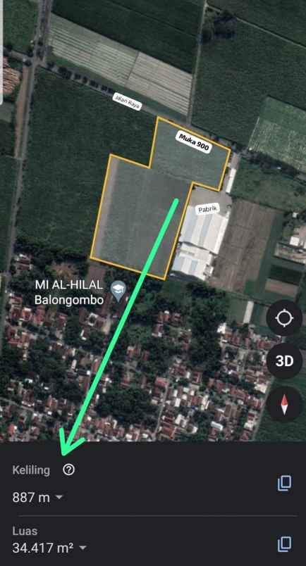dijual tanah jalan jati pelem diwek