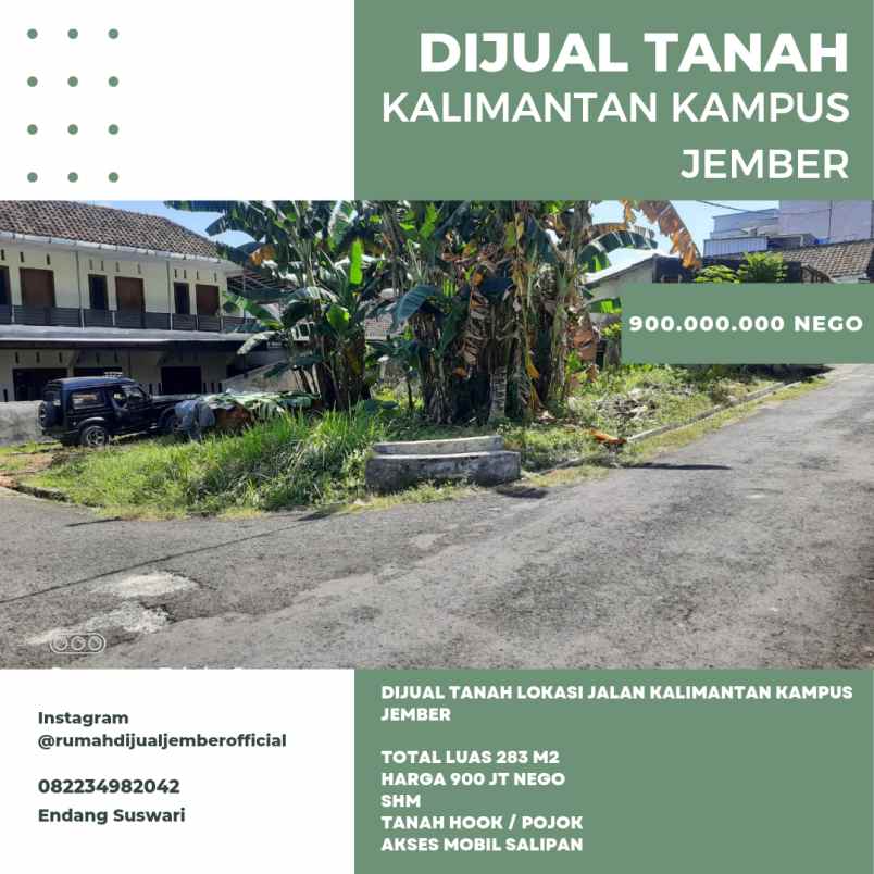 dijual tanah jalan kalimantan kampus jember