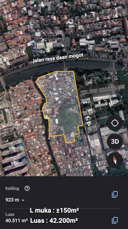 dijual tanah jalan raya daan mogot duri