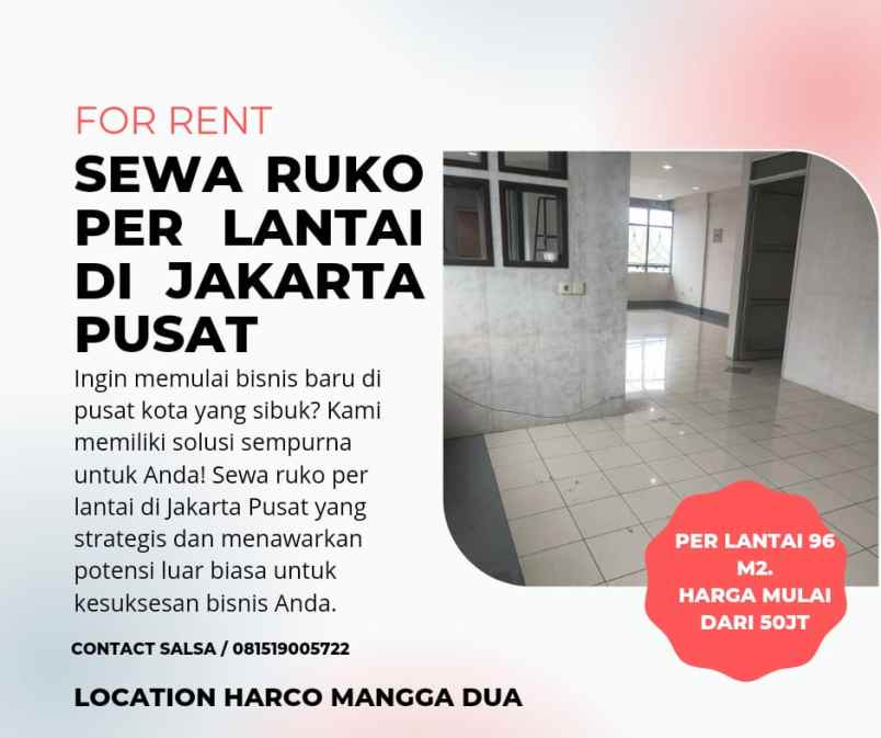 disewakan ruko perlantai harco mangga dua murah