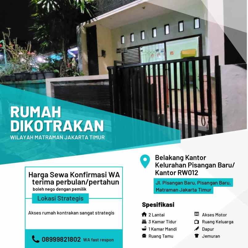 disewakan rumah jl pisangan baru rt 006 rw