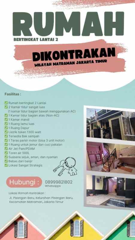 disewakan rumah jl pisangan baru rt 006 rw