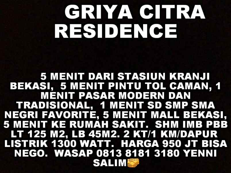 jual rumah baru residen griya citra bekasi barat