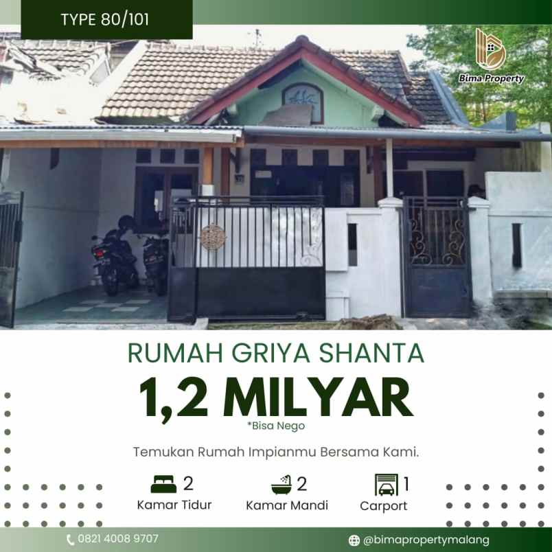 rumah 1 2m siap huni di griya shanta