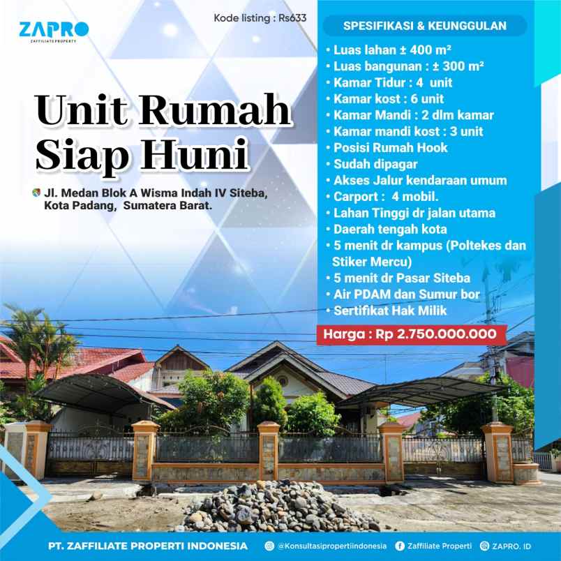 rumah siap huni di siteba padang