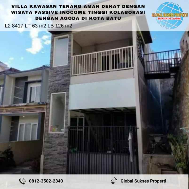 rumah villa strategis plus kolam renang di kota batu