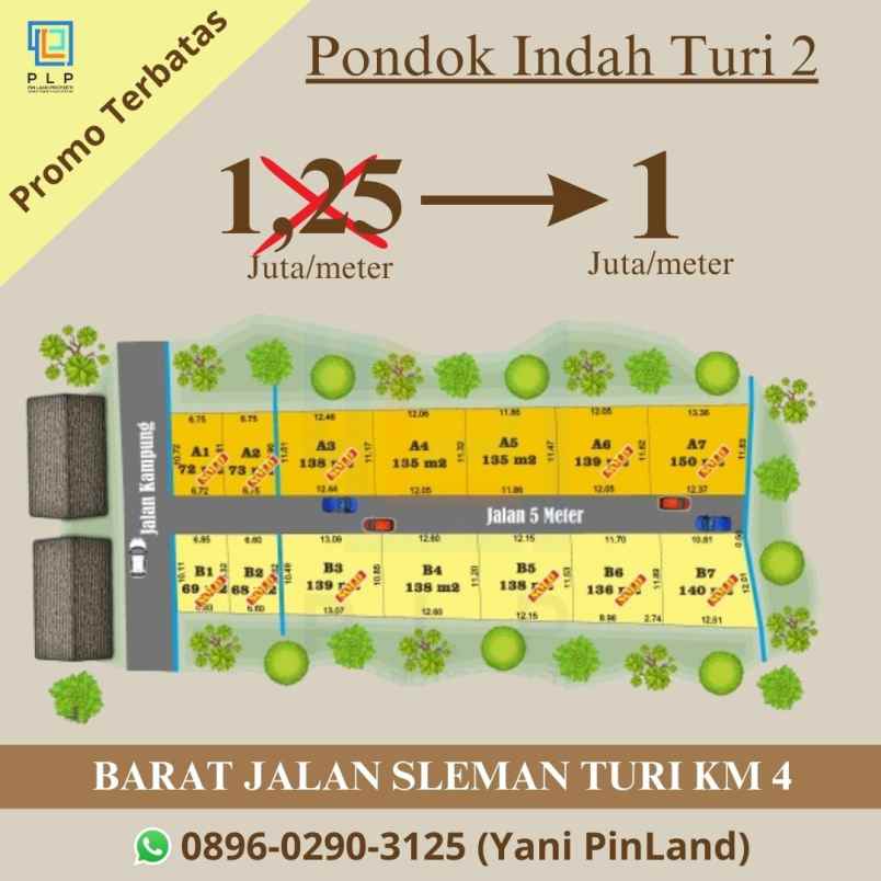 tanah 1 juta meter dekat jalan sleman turi km 4