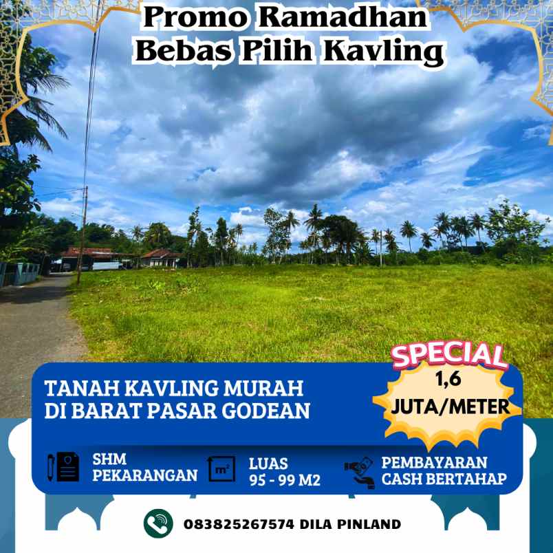 tanah kavling view sawah di barat pasar godean