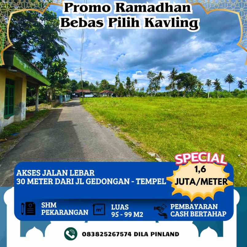 tanah kavling view sawah di barat pasar godean