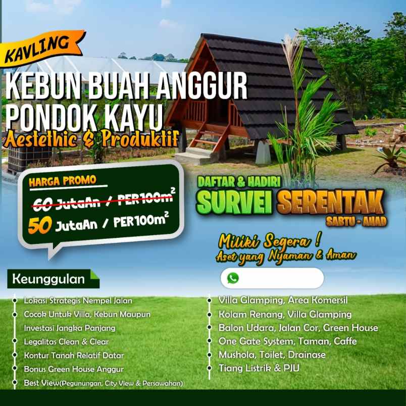 tanah kavling wisata pondok kayu estetik kebun anggur