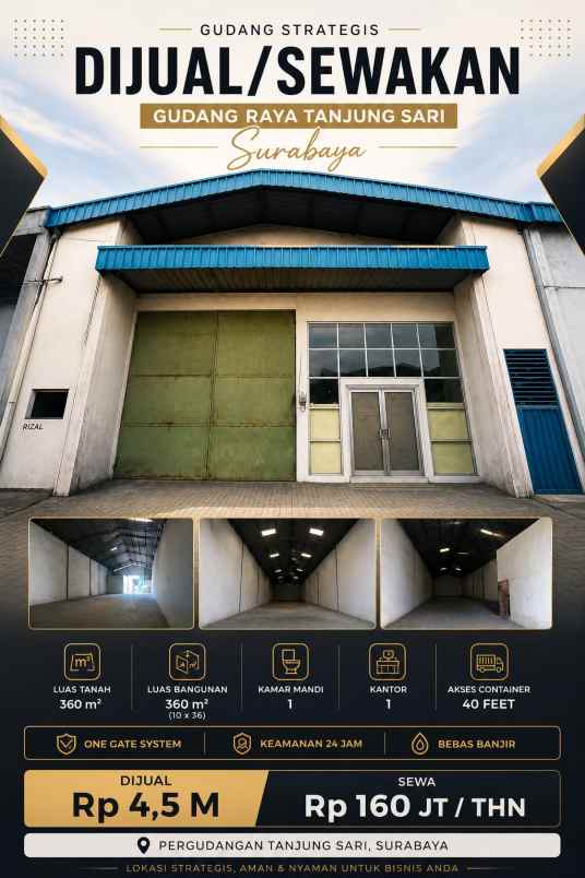 dijual ruko gudang kantor jalan raya tanjung sari