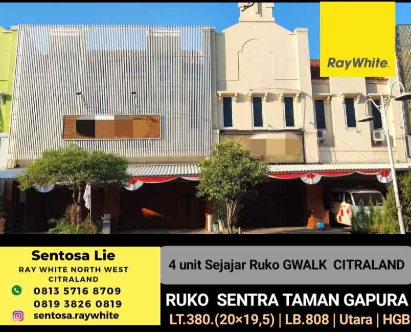 dijual ruko gudang kantor ruko sentra taman gapura