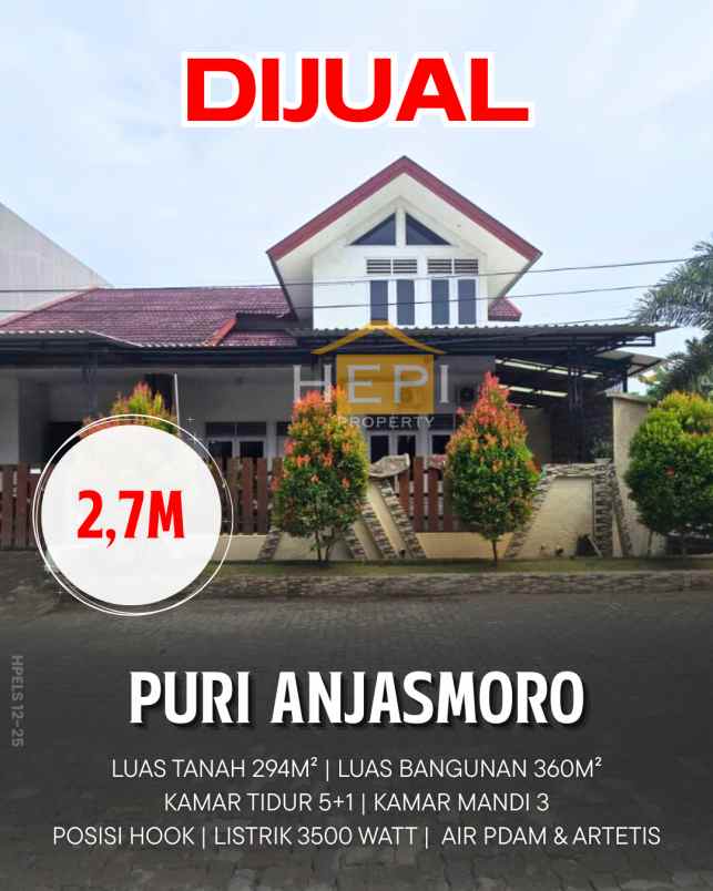 dijual rumah 2 lantai di puri anjasmoro semarang