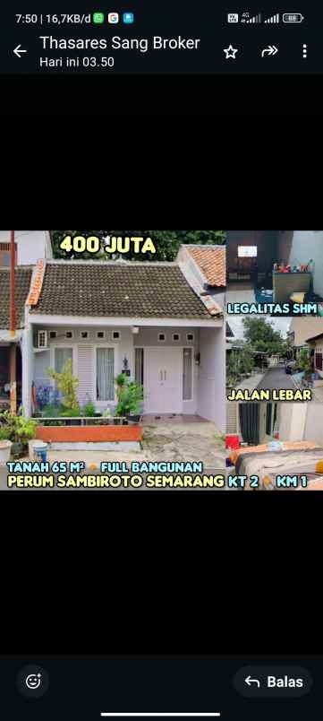 dijual rumah di perumahan sambiroto semarang