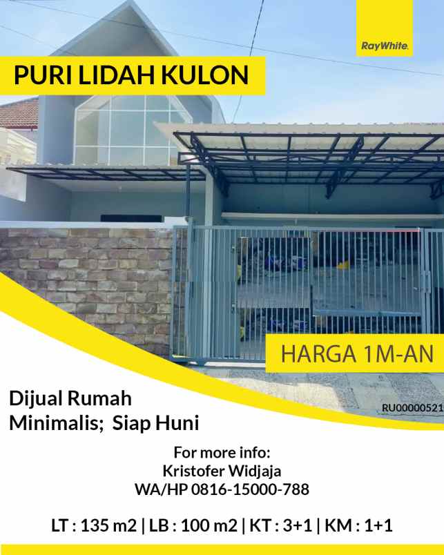 dijual rumah puri lidah kulon surabaya