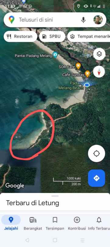 dijual tanah jl pantai padang melang