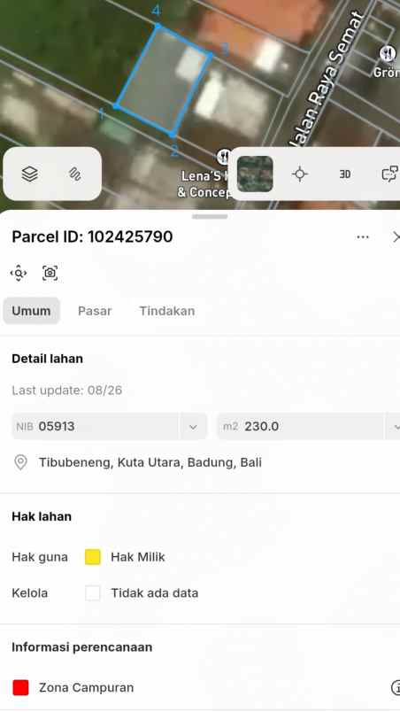 dijual tanah jl raya semat