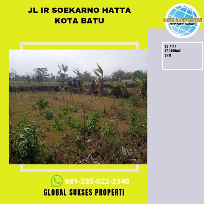 dijual tanah jl soekarno hatta kec batu