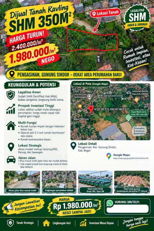 dijual tanah kavling pengasinan gunung sindur bogor