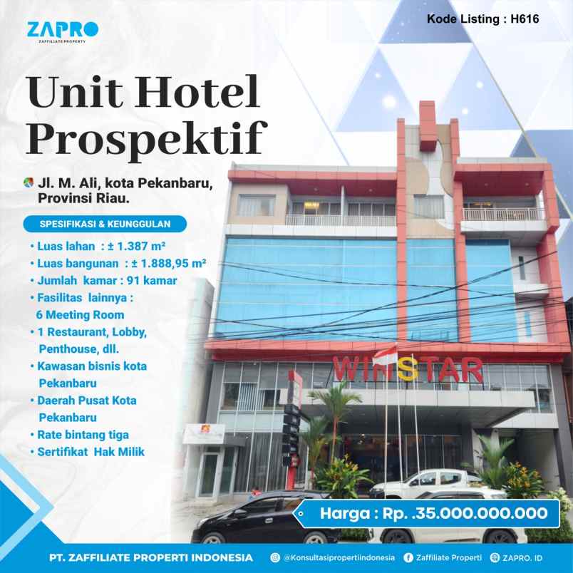 jual hotel bintang 3 di pusat kota pekanbaru