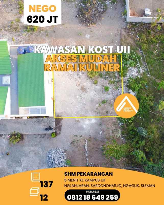 jual tanah uii pekarangan ramai usaha kost