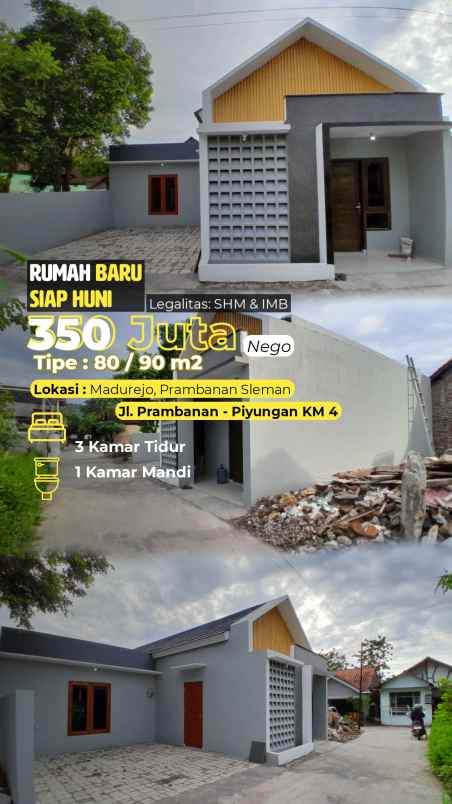 rumah baru siap huni 3 kamar di sleman timur prambanan