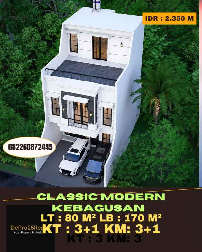 rumah classic modern rooftop di kebagusan jakarta