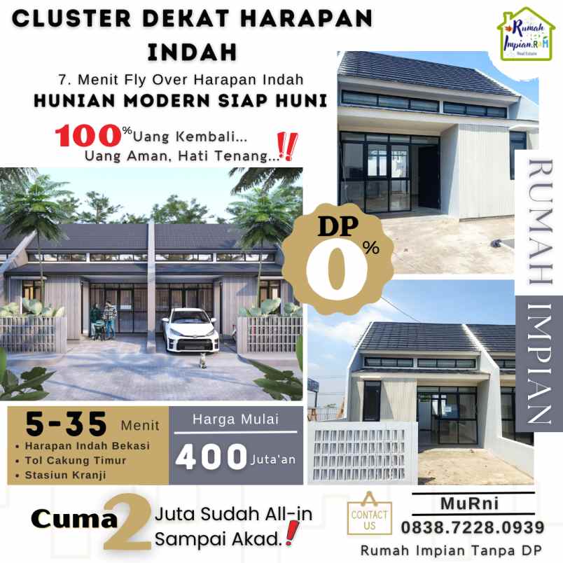 rumah modern tanpa dp nempel harapan indah bekasi