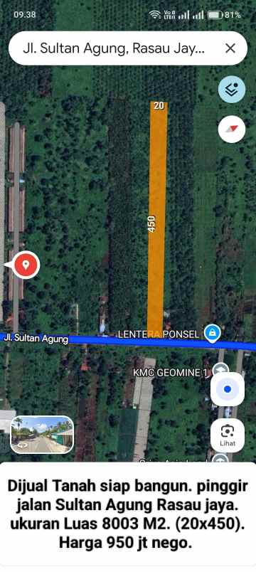 tanah siap bangun pinggir jln sultan agung rasau jaya