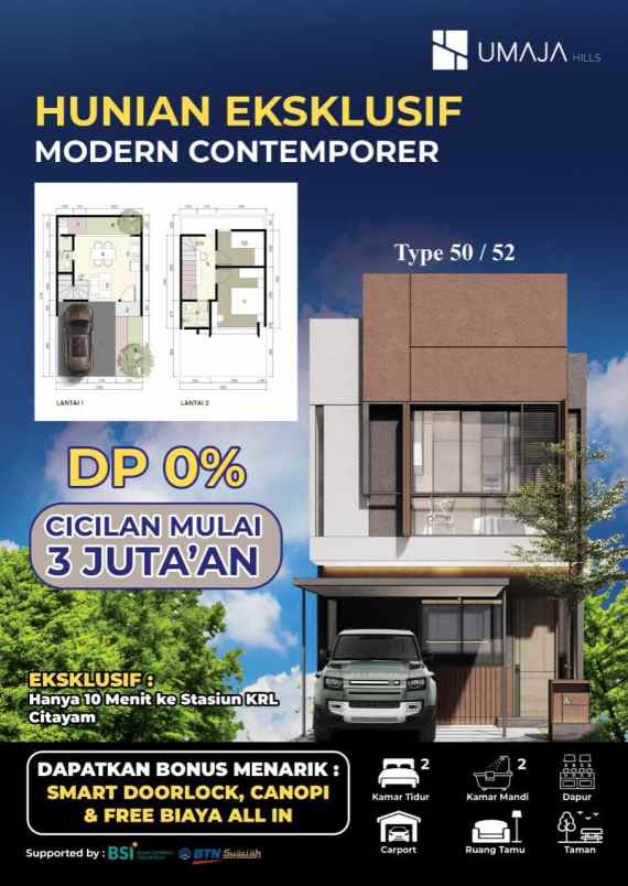 dijual rumah dekat stasiun citayam 2 lantai 459 jt