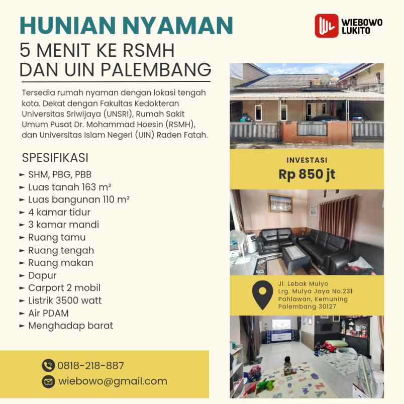 dijual rumah jl lebak mulyo sekip lrg