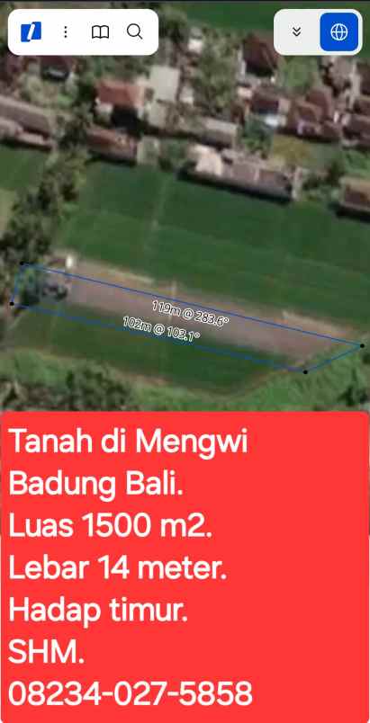 dijual tanah 1500 m2 di mengwi badung bali