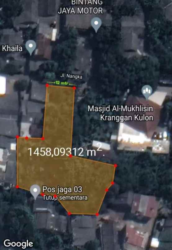 dijual tanah jl raya kranggan jatiraden