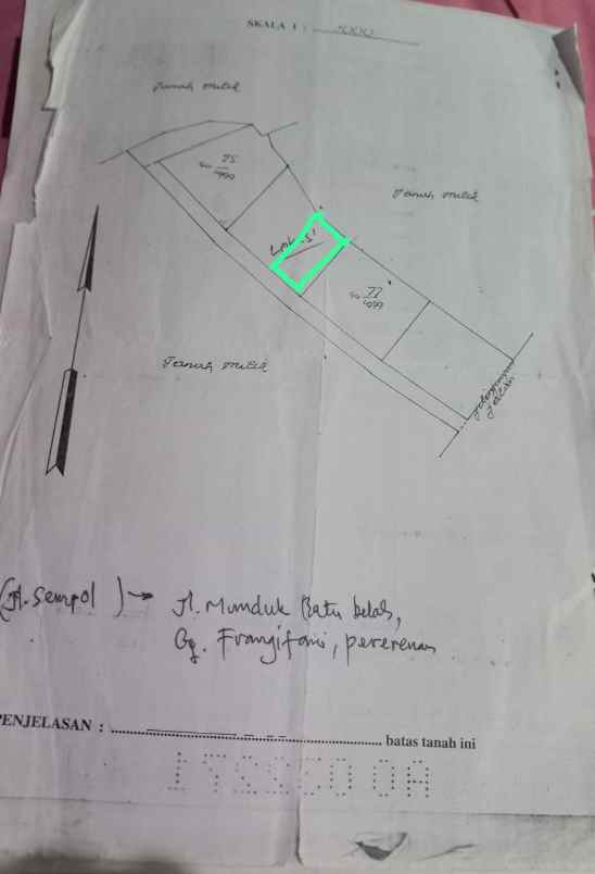 dijual tanah jln sempol