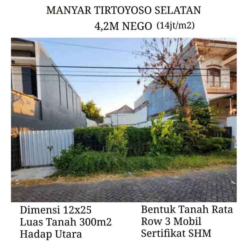 dijual tanah manyar tirtoyoso selatan