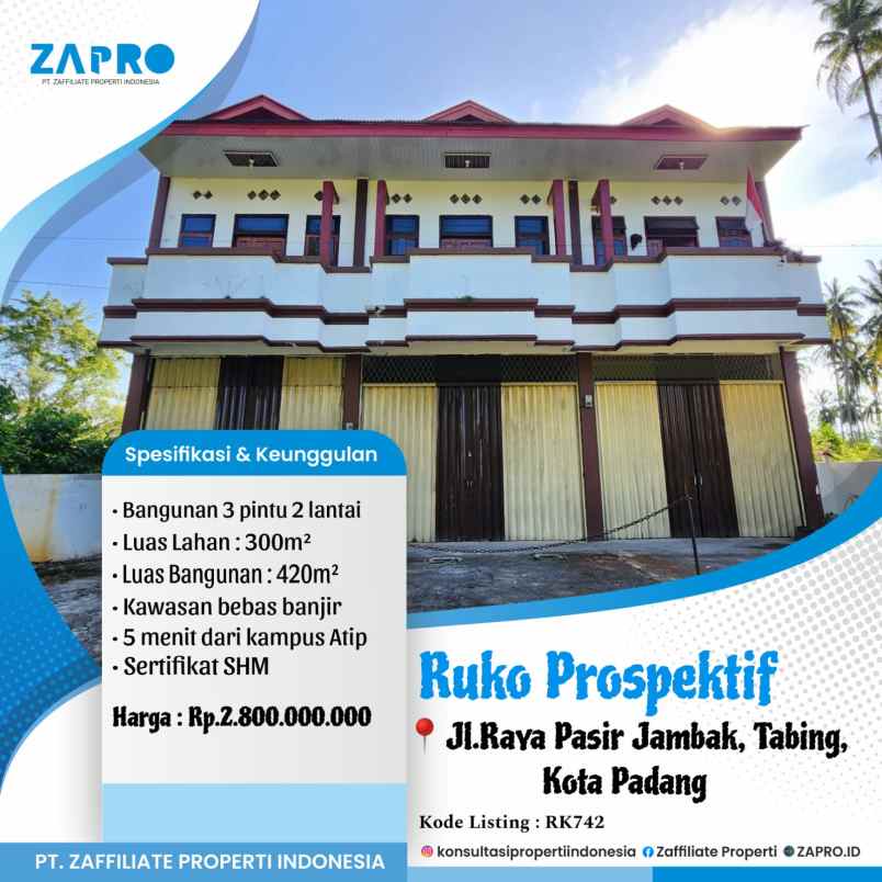 jual ruko di tabing padang