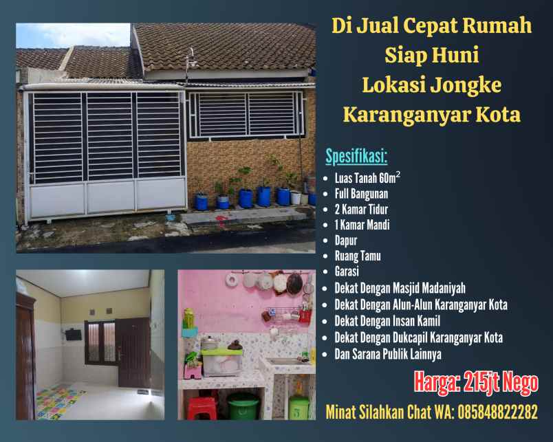 jual rumah siap huni lokasi jongke