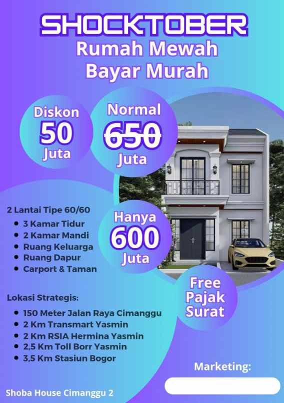 rumah 2 lantai cimanggu bogor 600 juta