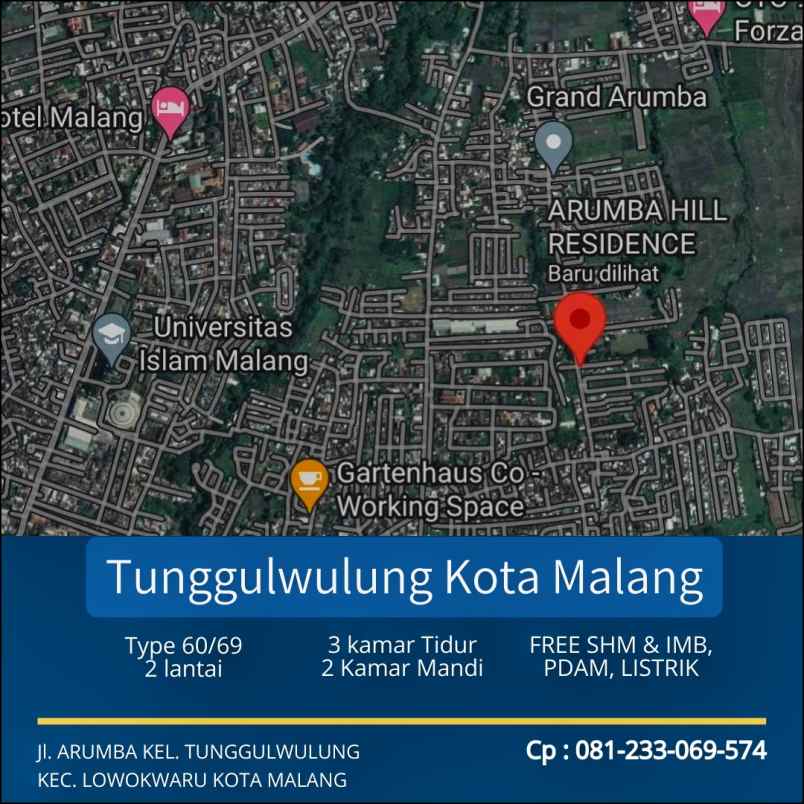 rumah 2 lantai di kota malang tunggulwulung