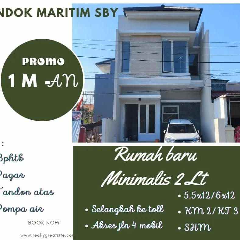 rumah baru minimalis 2 lt di pondok maritim surabaya