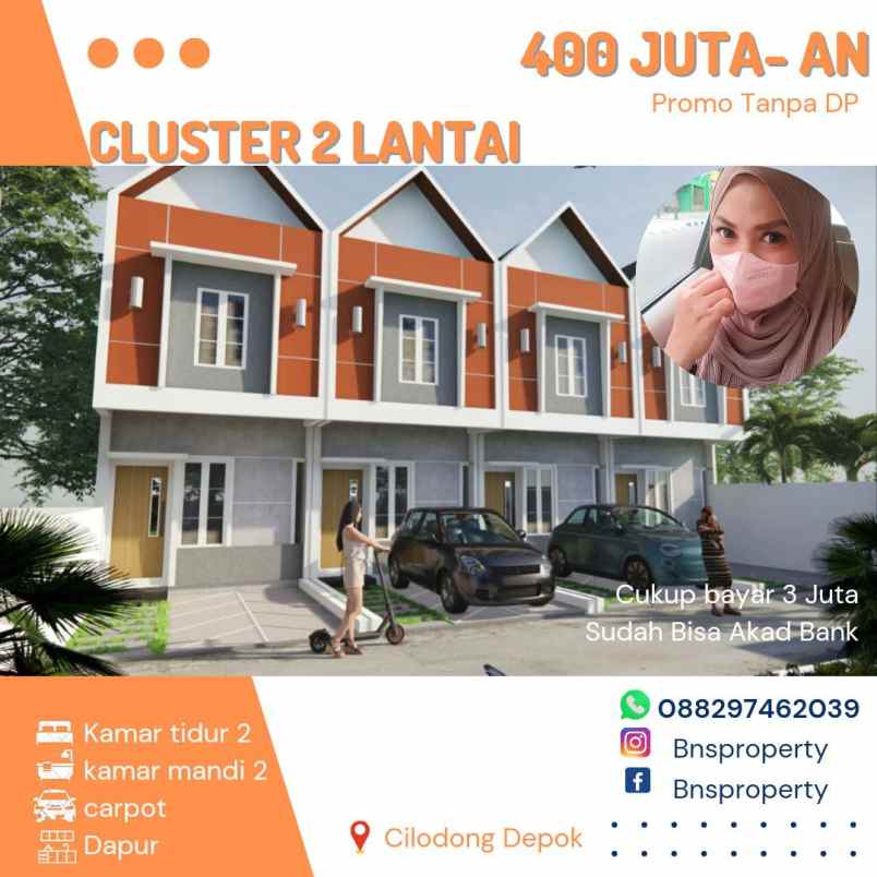 rumah cantik 2 lantai 400 jutaan lokasi cilodong depok