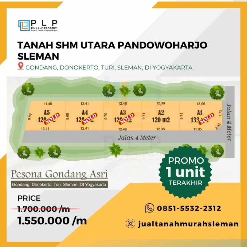 tanah shm dijual di utara ringin pandowoharjo sleman