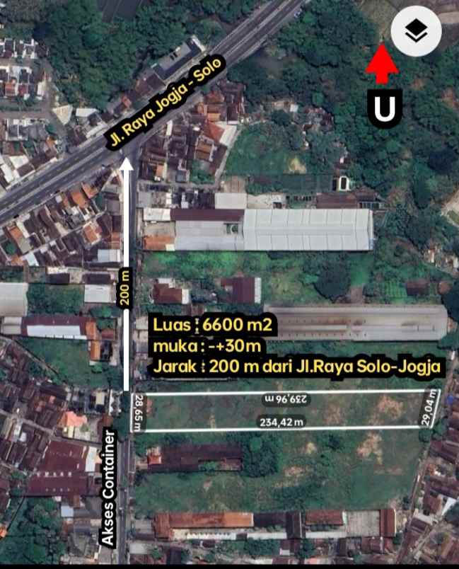 tanah untuk gudang 6600m2 lokasi ceper klaten 1 5jt m2