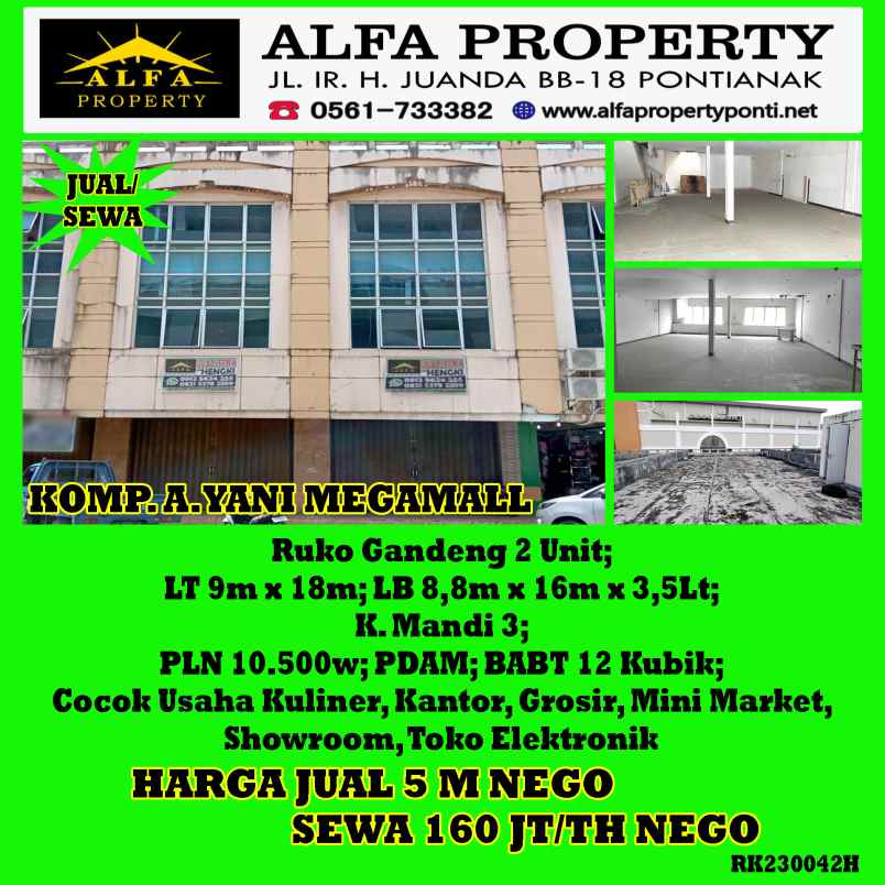 alfa property ruko a yani mega mall kota pontianak