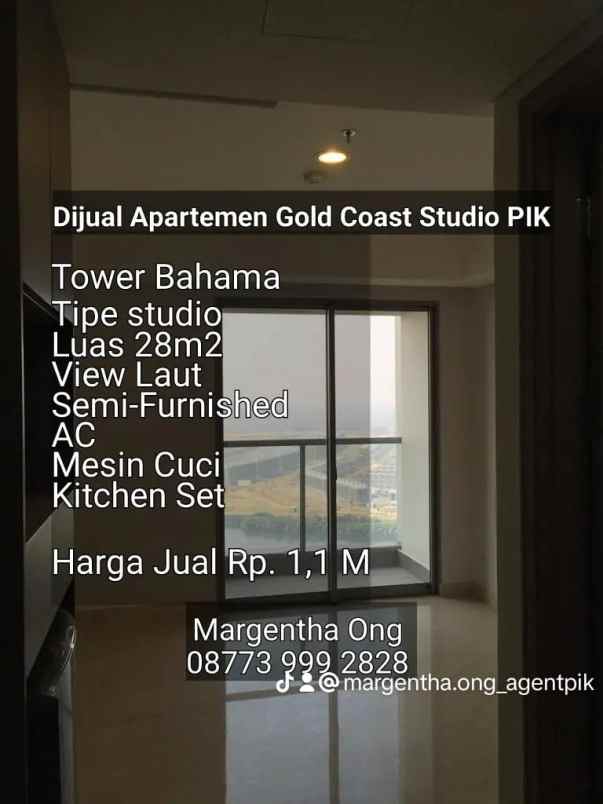 apartemen studio gold coast pik tower bahama view laut