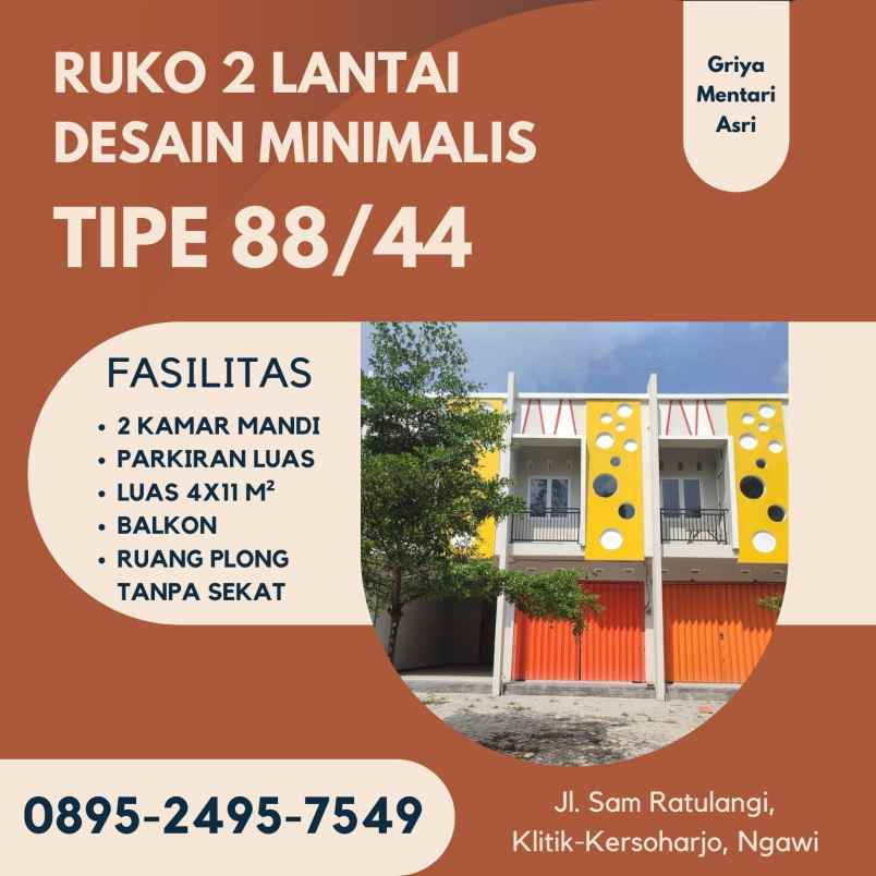 dijual ruko gudang kantor jl sam ratulangi