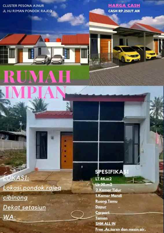 dijual rumah 250 jutaan pondok rajeq bogor