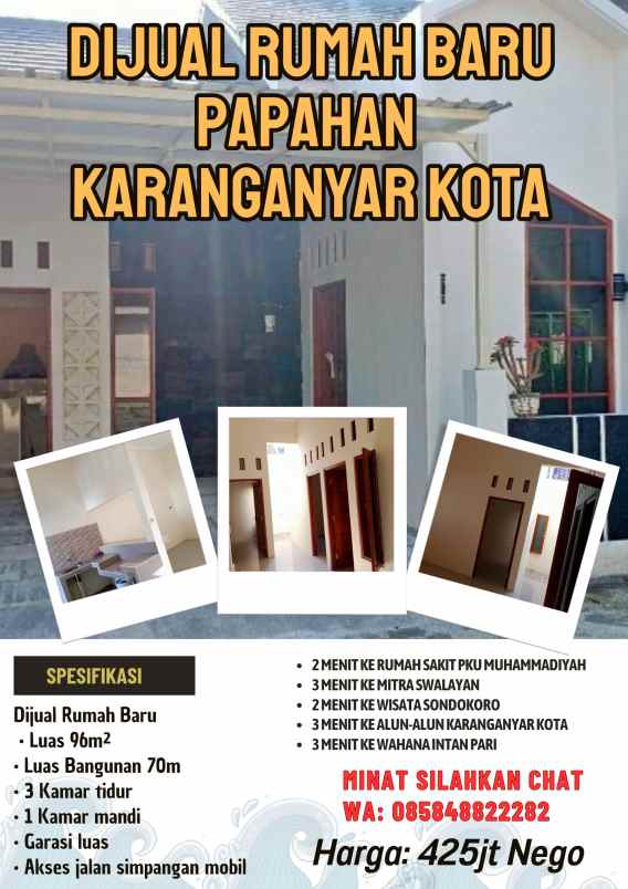 dijual rumah baru lokasi papahan karanganyar kota