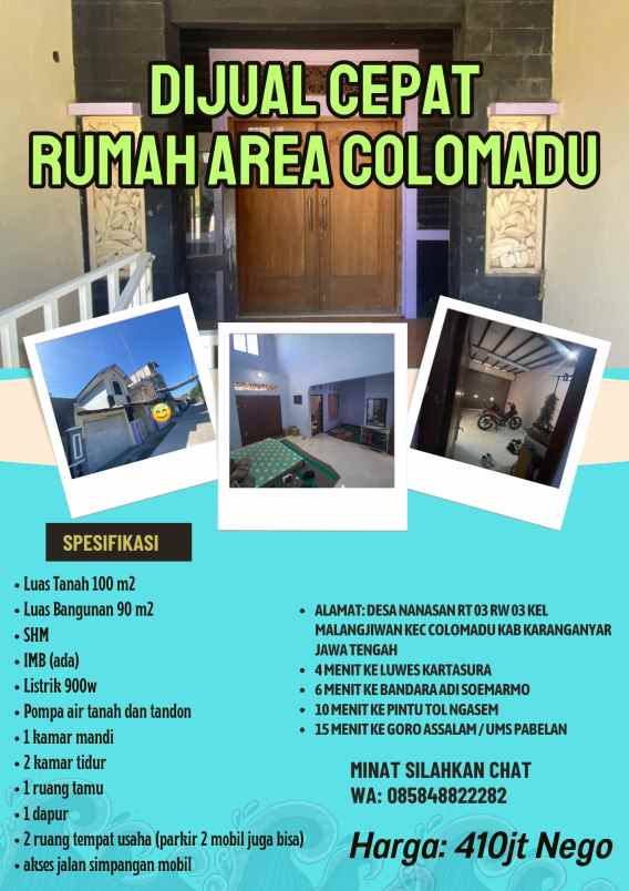 dijual rumah malangjiwan colomadu